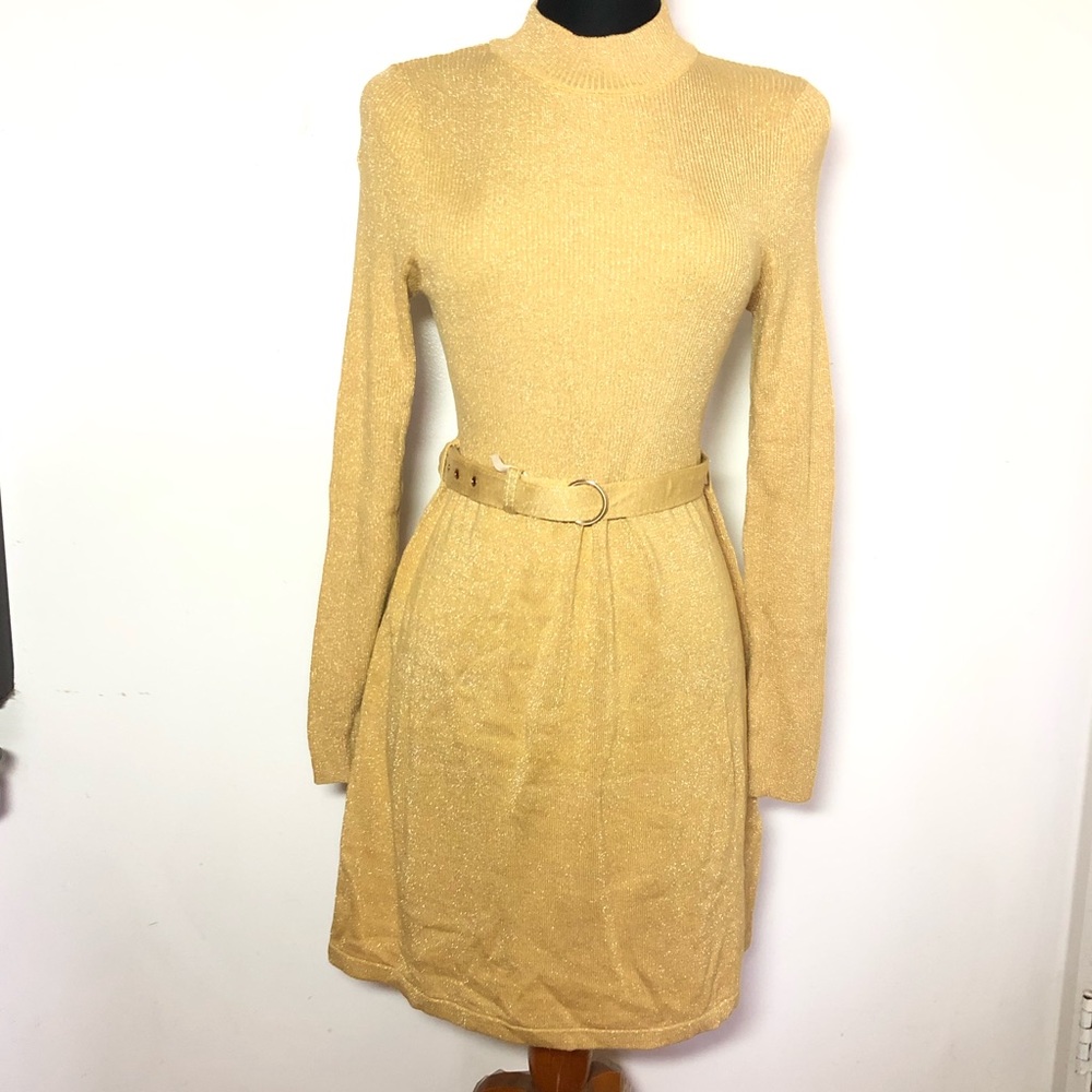 New Free People French Girl Sweater Mini Sweater Dress Gold New With Tags Gold - Picture 2 of 14